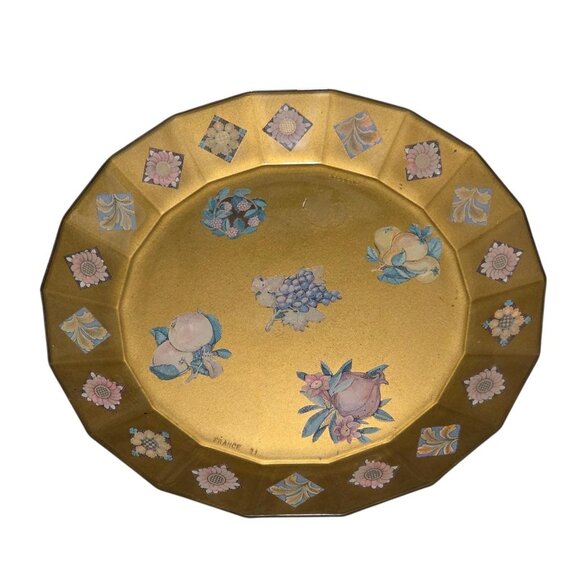 Arcoroc France 21 Tempered Glass Flat Dinner Plate 10” Fruits & Floral Motif - Picture 1 of 8